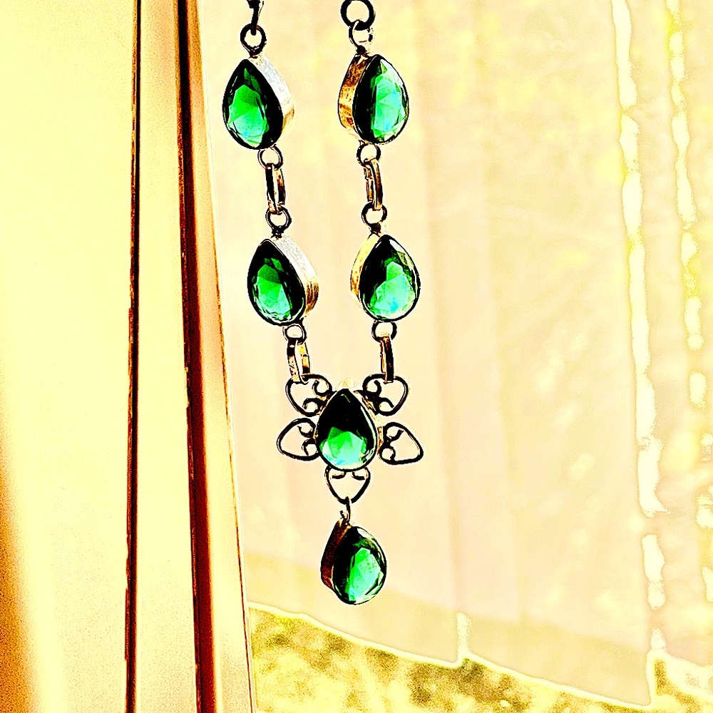 Green tourmaline necklace sterling silver artisan  India